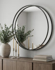 47" Round Black Metal Frame Wall Mirror