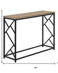 44" Taupe and Black Wood and Metal Frame Console Table