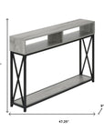 47" Gray and Black Wood and Metal Frame Console Table With Three Shelves