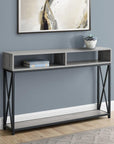 47" Gray and Black Wood and Metal Frame Console Table With Three Shelves