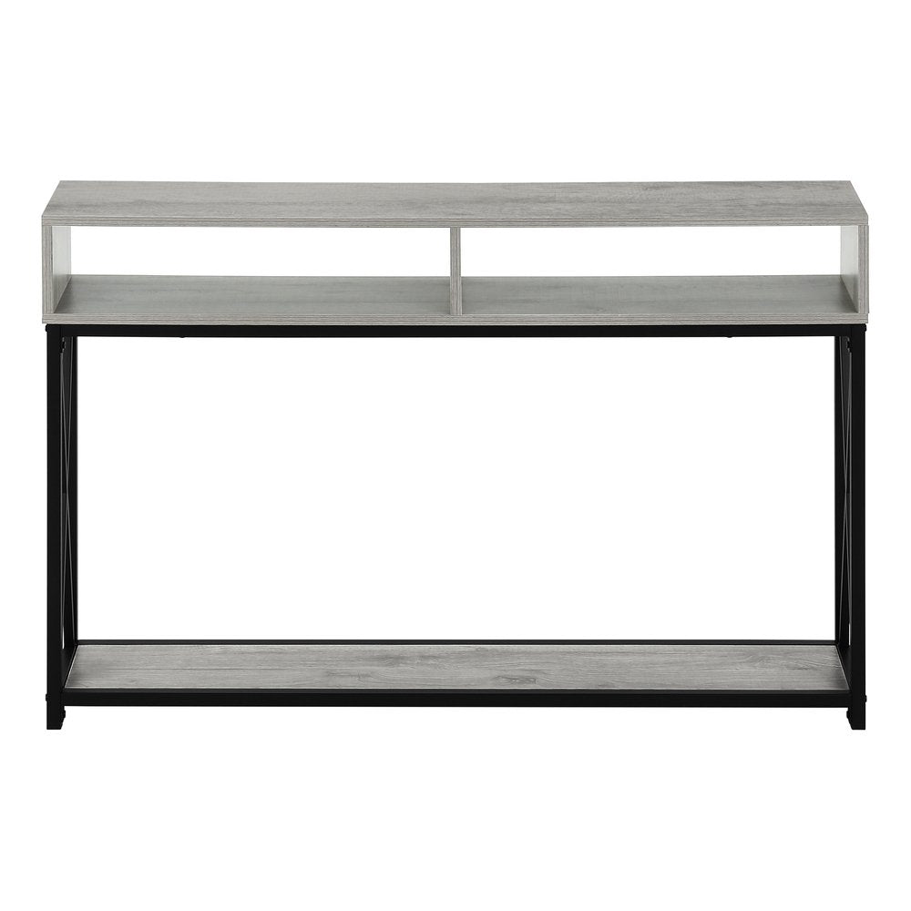 47" Gray and Black Wood and Metal Frame Console Table With Three Shelves