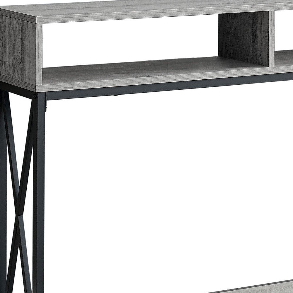 47" Gray and Black Wood and Metal Frame Console Table With Three Shelves