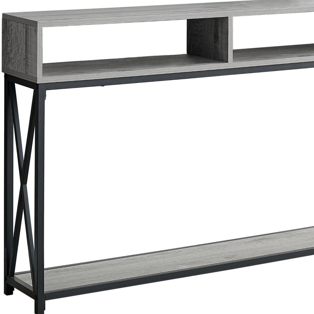 47" Gray and Black Wood and Metal Frame Console Table With Three Shelves