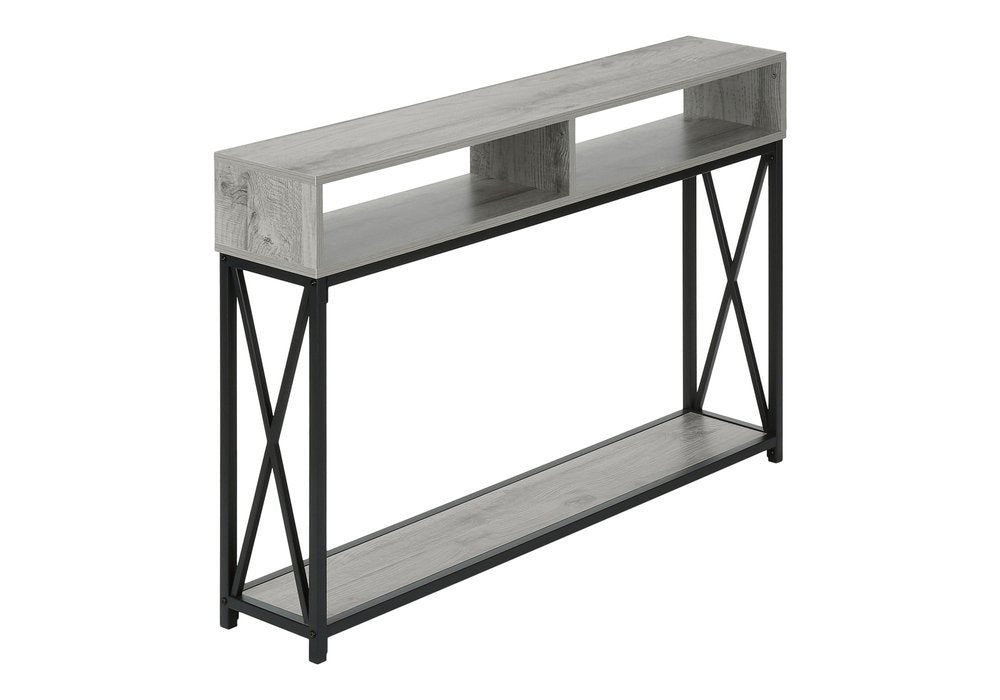 47" Gray and Black Wood and Metal Frame Console Table With Three Shelves