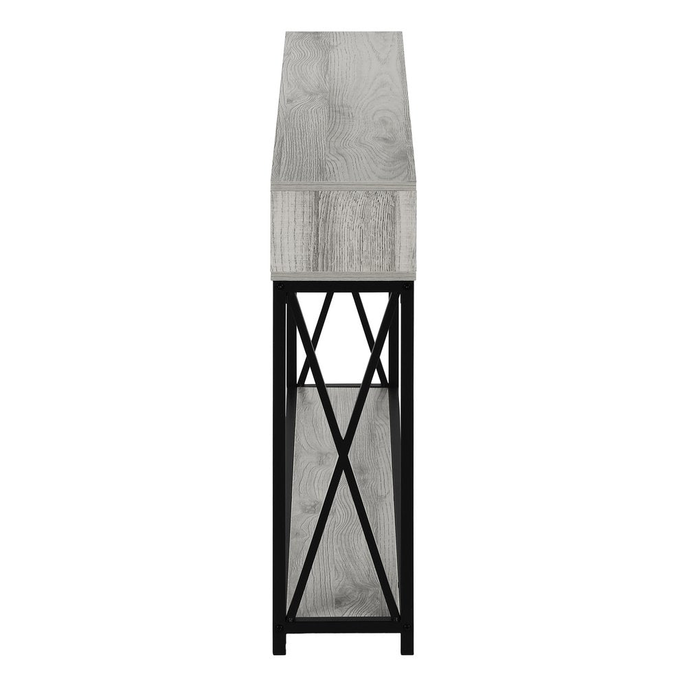 47" Gray and Black Wood and Metal Frame Console Table With Three Shelves