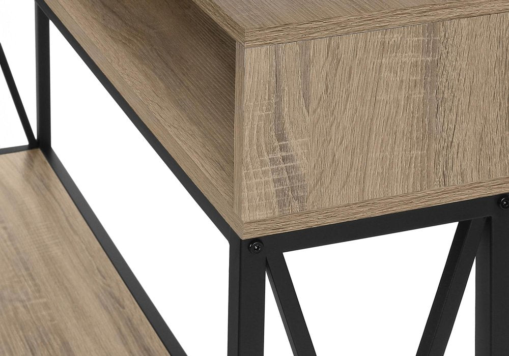 47" Taupe and Black Wood and Metal Frame Console Table With Three Shelves