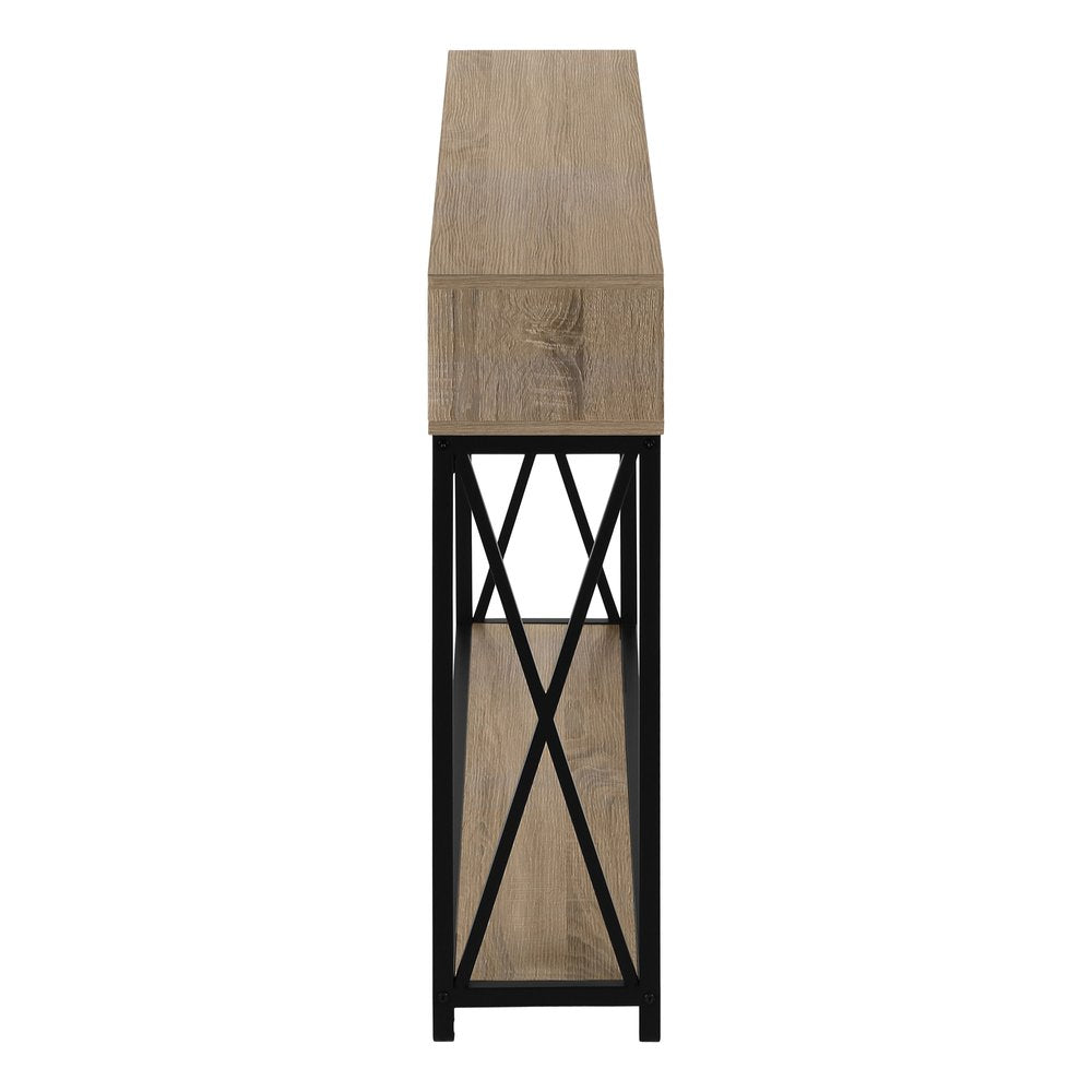 47" Taupe and Black Wood and Metal Frame Console Table With Three Shelves