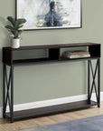 47" Brown and Black Frame Console Table With Shelves