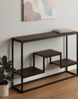 48" Brown and Black Frame Console Table With Shelves