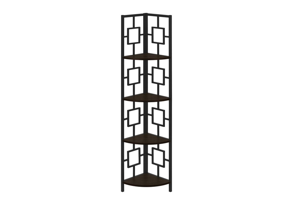 62" Espresso Metal Corner Bookcase