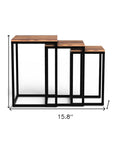 Set of Three 17" Black And Brown Solid Wood Nested Tables