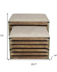 Set of Two Brown Wood Slat and Upholstery Storage Benches With Flip Top