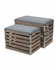 24" Gray and Brown Linen Upholstered Storage Bench with Flip Top