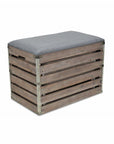 24" Gray and Brown Linen Upholstered Storage Bench with Flip Top