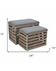 24" Gray and Brown Linen Upholstered Storage Bench with Flip Top