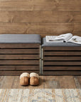 24" Gray and Brown Linen Upholstered Storage Bench with Flip Top