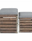 Set Of 2 Square Gray Linen Fabric And Wood Slats Storage Benches