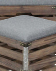 Set Of 2 Square Gray Linen Fabric And Wood Slats Storage Benches