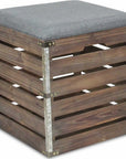 Set Of 2 Square Gray Linen Fabric And Wood Slats Storage Benches