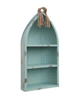 34" Aqua Blue Wood Canoe Hanging Shelf