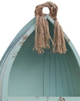 34" Aqua Blue Wood Canoe Hanging Shelf