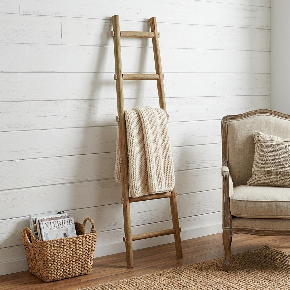 72" Natural Distressed Solid Wood Six Step Ladder Shelf