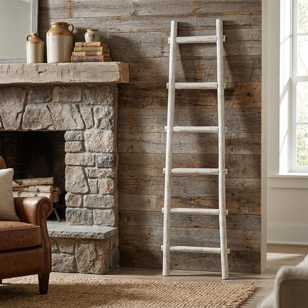 72" Natural Distressed Solid Wood Six Step Ladder Shelf