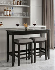 Set of Two 27" Light Gray And Dark Brown Fabric And Solid Wood Backless Bar Chairs