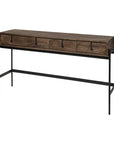 56" Brown and Black Solid Wood and Metal Distressed Console Table With Four Drawers