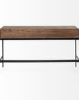 56" Brown and Black Solid Wood and Metal Distressed Console Table With Four Drawers