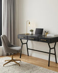 51" Black Writing Desk With Three Drawers