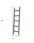 60" Espresso Distressed Solid Wood Five Step Ladder Shelf
