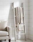 49" White Distressed Solid Wood Four Step Ladder Shelf