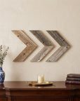 Set of Three Gray Distressed Wood Hanging Arrow Dimensional Sculptures
