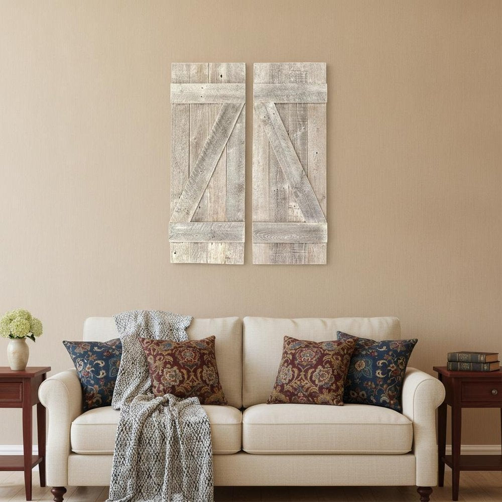 Set of Two 36" X 14" Gray Solid Wood Wall Decor