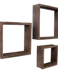 Set of Three Espresso Wood Square Hanging Dimensional Sculpture