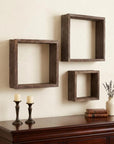 Set of Three Espresso Wood Square Hanging Dimensional Sculpture