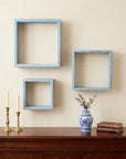 Set of Three Espresso Wood Square Hanging Dimensional Sculpture