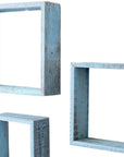 Set of Three Espresso Wood Square Hanging Dimensional Sculpture