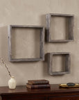 Set of Three Espresso Wood Square Hanging Dimensional Sculpture