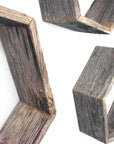 Set of Three Gray Wood Hexagon Wood Open Box Shelves
