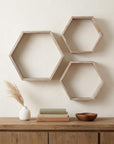 Set of Three Gray Wood Hexagon Wood Open Box Shelves