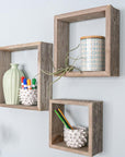 Rustic Farmhouse Set Of 3 Square Shadow Box Shelves