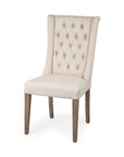Tufted Cream and Brown Upholstered Linen Wing Back Dining Side Chair