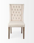 Tufted Cream and Brown Upholstered Linen Wing Back Dining Side Chair