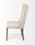 Tufted Cream and Brown Upholstered Linen Wing Back Dining Side Chair