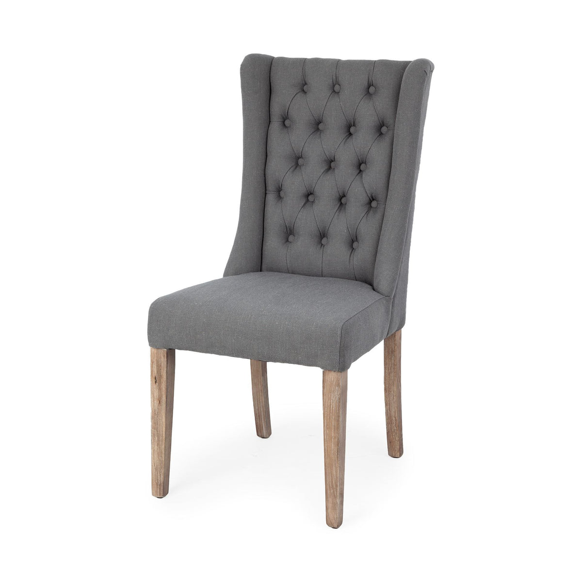 Tufted Cream and Brown Upholstered Linen Wing Back Dining Side Chair