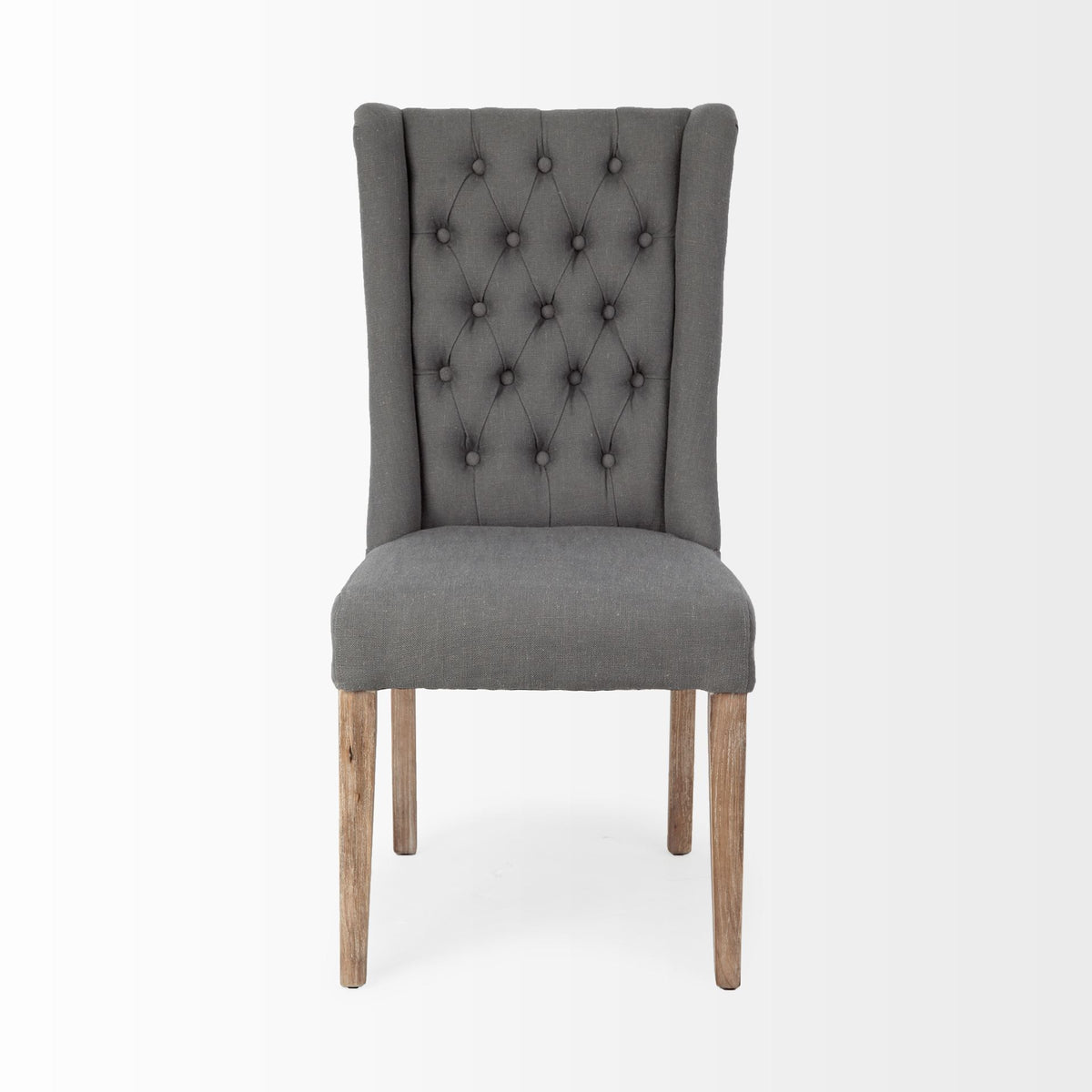 Tufted Cream and Brown Upholstered Linen Wing Back Dining Side Chair
