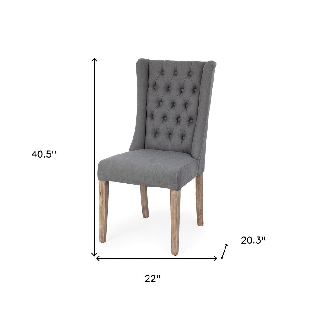Tufted Cream and Brown Upholstered Linen Wing Back Dining Side Chair