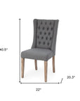 Tufted Cream and Brown Upholstered Linen Wing Back Dining Side Chair